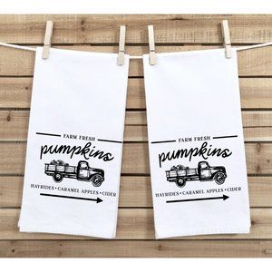 Tea Towels, Set of 2, Pumpkin Truck, Fall, Autumn